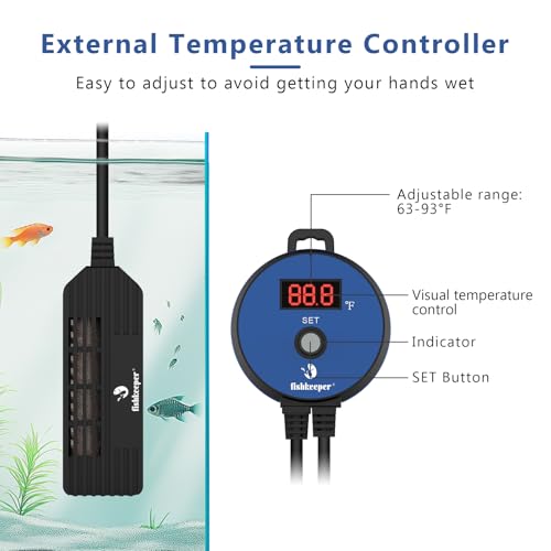 Image of fishkeeper Mini Aquarium Heater: 100W 63-93F Precise Control for 26-53 Gal