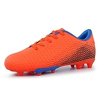 Hawkwell Kids Athletic Firm Ground Outdoor Comfortable Soccer Cleats Shoes(Toddler/Little Kid/Big Kid), Orange PU, 5 M US