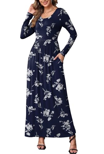 Image of EUOVMY Women's Long Sleeve Loose Maxi Dresses Casual Long Dresses with Pockets