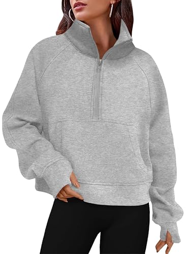 Timuspo Damen Sweatshirts Fleece gefüttert Halber Reißverschluss Crop...