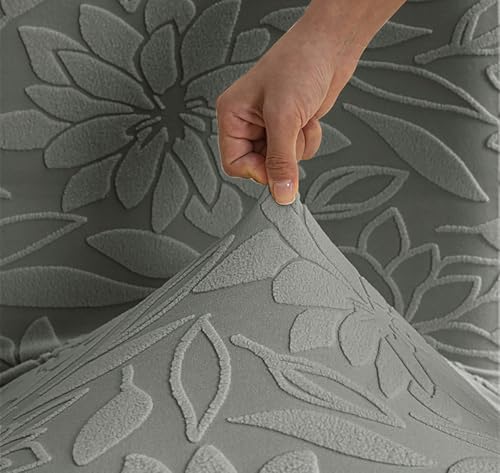 Image of House of Quirk Stretchy Universal Camellia Jacquard Waterproof Chair Cover Removable & Washable Short Dining Chair Cover Protector Seat Slipcover (Dark Grey,Pack of 4)