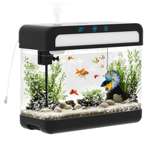 Fish Tank 3 Gallon Smart Aquarium Kits with Silent Water Pump,Self Cleaning System,7 Color Lights,Temperature Display, Aromatherapy, Advanced Filtration for Small Fish Kids Room Desktop Decor