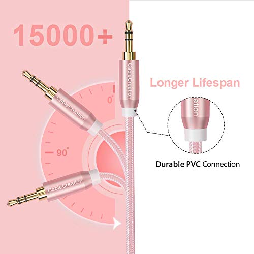 Image of CableCreation 6Feet 3.5mm Braided Audio Cable, 3.5mm Stereo Aux Cable Male to Male Premium Metal Compatible with Smartphones, Tablets, MP3 Player, Pink