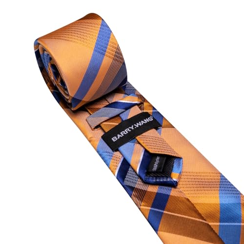 Image of Barry.Wang Plaid Ties Mens Silk Necktie and Tie Clip Checkered Tie for Wedding Party Business Formal