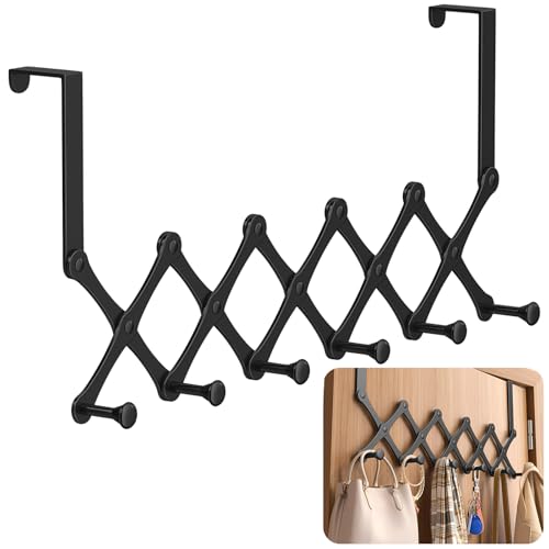 Lvjkes Perchero puerta, Retráctil perchero puerta dormitorio con 6 Ganchos, Sin Taladrar, Pour les portes de salle de bain et de cuisine (Negro)