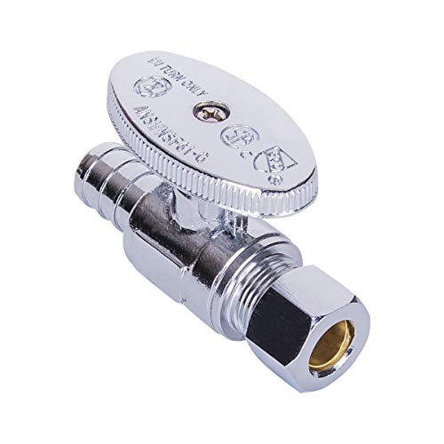 Image of Midline Valve 82515QS-OM-5 Water Supply Stop Valve with Quarter Turn Wheel; One Piece Design; Straight Shut-off for Toilet, Sink, Dishwasher; 1 /2 in. PEX x 1 /4 in. COMP; Chrome Plated Brass (5 Pack)