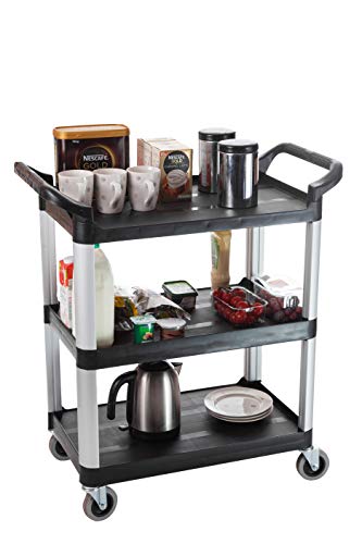 The Workplace Depot 3-Tier Catering Trolley Durable Polypropylene Smooth Non-Marking Wheels Easy Clean Compact for Kitchens Restaurants & Hospitals