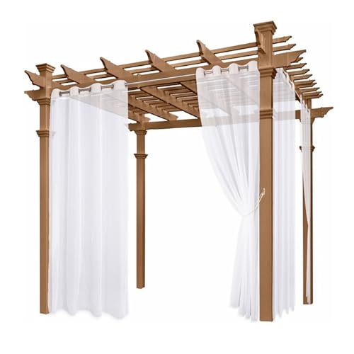 HOMDECR White Outdoor Sheer Curtains for Patio Waterproof, 2 Panels Light Filtering Voile Outside Curtains Grommet Drapes for Front Porch, Gazebo, Pergola, Backyard (W52 x L96inch)