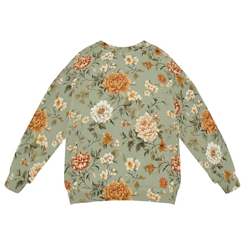 JUNZAN Flowers Orchid Peony Dahlia Sage Green Big Boys Sweatshirt Hoodie Crewneck Boys Sweat Shirt Camping 4T2
