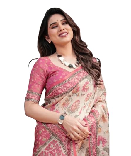 Lilan Cotton Saree with White Daisy Floral Prints Tassel Pallu Lightweight Summer Saree-picture-17