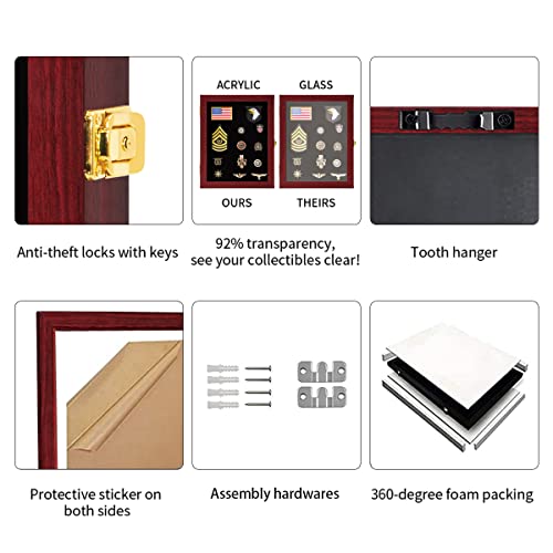 Image of VERANI Pin Display Case Badge Display Frame Small Mahogany for Beach Tags | Flexible layout arrangement,Premium real clear glass door,Wood matte black frame,Wall mountable design