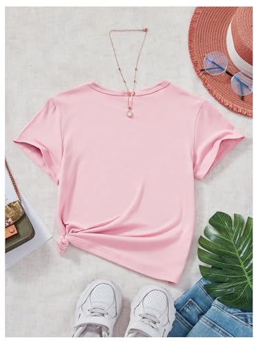 Verdusa Girl's Letter Print Graphic Tees Cute Short Sleeve T Shirt Summer Tops2