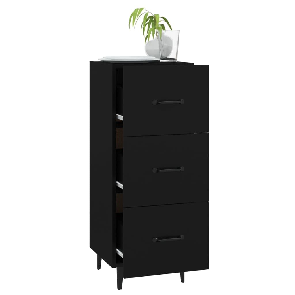 Aparador negro 34,5 x 34 x 90 cm madera y hierro moderno con 3 cajones para salón, dormitorio o pasillo