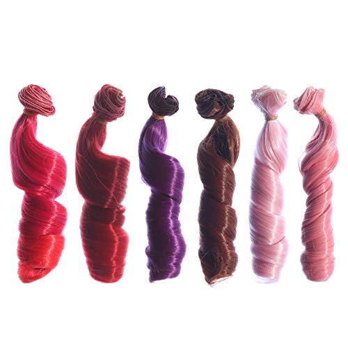 AIDOLLA 6PCS Doll Accessories Curly Hair Synthetic Fiber Wig Hair High Temperature Fiber Imitation Wool Roll Doll Hair 5.90''x39.37'' for DIY 1/3 1/4 1/6 BJD SD Doll Wigs (04)