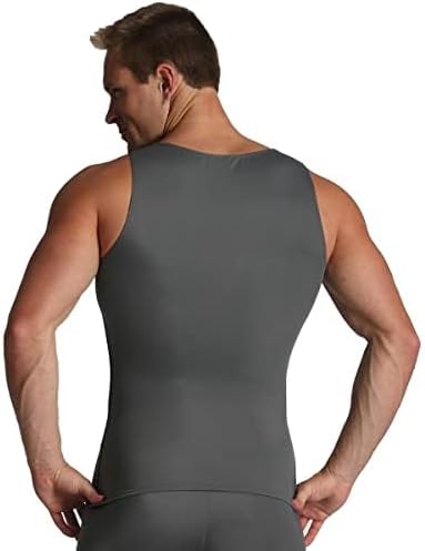 Insta Slim -Made in USA- Compression Tank-Top Shapewear for Men. Tummy Control Slimming Body-Shaper for Belly & Back Support Gunmetal/Black