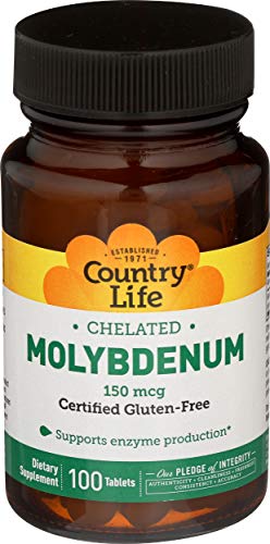 Country Life, Gluten Free, Chelated Molybdenum, 150 mcg, 100 Tablets