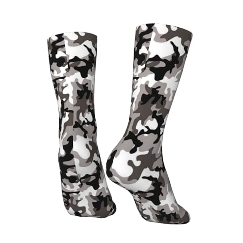 Black Grey White Camo Print Crew Socks Unisex Socks Tall,Thick Long Socks Everyday Contrasting Colored Socks4