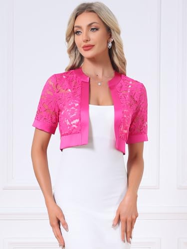 Image of Allegra K Lace Shrug for Women's Cropped Sheer Floral Lace Shrug for Evening Dresses