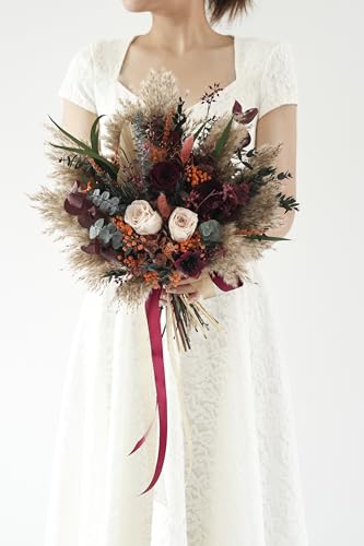 Ramo de Boda Beige Pampas con Flores Artificiales 9 pulg miniatura 6