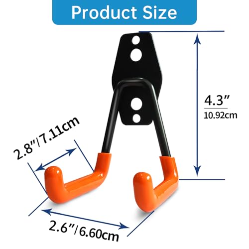 GeeWatom 2 Pack Garage Storage Utility Hooks，Garage Garden Tool Organizer，Steel Wall Mount Hooks, Garden Small U Hooks (Orange)