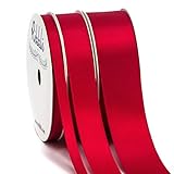 Ribbli 3 Rolls Double Faced Satin Red Craft Ribbon,Total 30 Yards,(1/4 Inch x 10-Yard,5/8 Inch x...