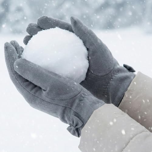 Image of Kraptick Women's Winter Thermal Gloves - Elegant Suede Fleece Lined Warm Full Finger Hand Gloves with Bow Knot - Windproof Soft Driving Mittens for Ladies & Girls (Free Size, Purple)-8