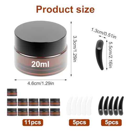 11 Pcs 20ML Petit Pots Vide Cosmétiques, Petits Contenants avec Couvercles en Verre Ambré, Pot d'échantillons de Voyage, Pots à Crèmes, Récipients Pot Vide pour Cosmétiques Lotions + 10 spatules – vue 2