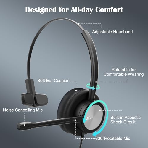 Auriculares con cancelación de ruido y cable RJ9 para Cisco 4