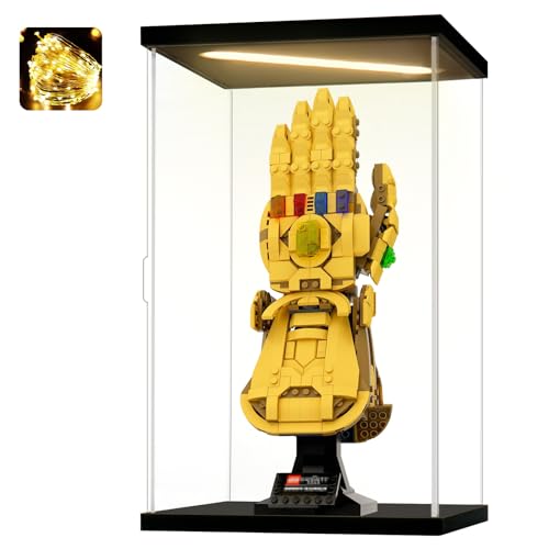 Instnovny Acrylic Display Case for Collectibles Clear Acrylic Boxes for Display Figure Toys Lighted Building Model Set 76191 Display Case Room Decoration Box(Black-Solid Yellow; 7.9*5.9*13.8 inch)