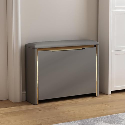 Banco de almacenamiento de zapatos de madera con asiento acolchado y cajones abatibles, elegante para pasillo, vestíbulo y muebles de entrada del hogar