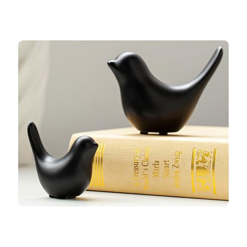 DANELYNN 2 Pieces Decor Ceramic Bird Figurines Small Bird Statues Home Decor Modern Style Figurine Decor for Living Room Bedroom Desk Bookshelf Shelf Coffee Table Fireplace Mantel (Black)