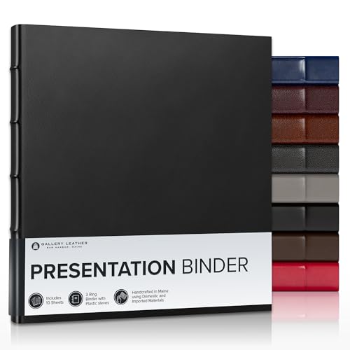 Gallery Leather 3 Ring Binder with Plastic Sleeves, Includes 10 Sheets, Sheet Size: 8.5