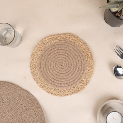 Image of DENOVA Cotton Rope Trivet for Hot Pots and Pans - Heat Resistant, Round Table Protector, Handcrafted (Pack of 3, Multicolor with Jute Edge)