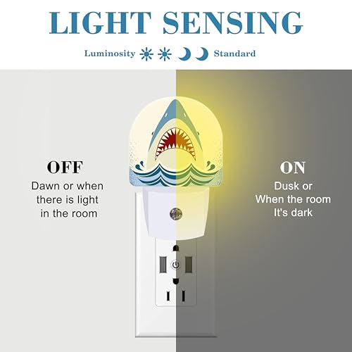 Image of Cartoon Shark Teeth Night Light for Kids, LED Night Light Plug into Wall with Dusk to Dawn Sensor for Girls Boys Women Men Room Decor, Hallway, Kitchen, Bathroom, Nursery, Stairs