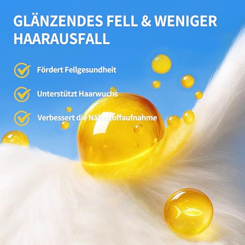 Pcpetclear Omega-3 Nahrungsergänzungen Lachsöl Hund Fischöl Kapseln für Hund & Katze: Glänzendes Fell, weniger Haaren, wertvolle Nährstoffe Leicht dosierbar Salmon Oil Dogs Cats