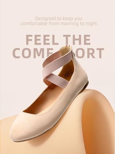 DREAM PAIRS Womens Ballerina Flat Fashion Elastic Ankle Straps Cross Strap Round Toe Comfy Ballet Pumps Dolly Shoes,Size 6.5,Nude,Sole_Stretchy - Image 3