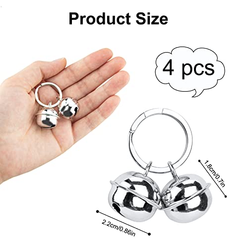 Leikedun 4 Set Vintage Small Dog Cat Collar Bells Metal Pet Tracker Bells Pendant Key Rings (Silver)