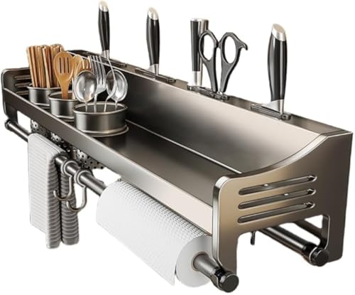 GEBYUIキッチンツールフック ステンレス 壁掛け 強力粘着 防水 穴あけ不要 高耐荷重 多機能収納 調理器具・タオル掛け対応 キッチン・浴槽シャワー用 収納ラック付き