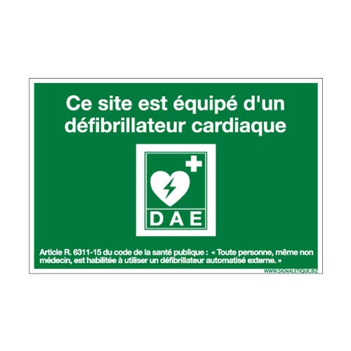 Signalétique.biz France - Panneau - Site Équipé D'Un Défibrillateur - Plastique Rigide PVC 1,5 mm - Dimensions 300 x 210 mm - Protection Anti-UV