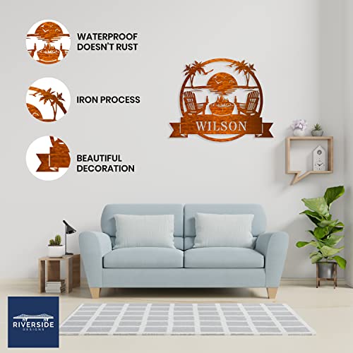 Riverside Designs Coastal Beach Scene Custom Monogram Ocean Metal Art Steel Wall Decor Sign | Heavy-Duty And Waterproof | Made In Usa (24", Copper) #TOP1