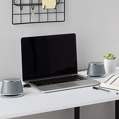 Amazon Basics USB-Powered Computer Speakers with Dynamic Sound | Silver, 4-pack