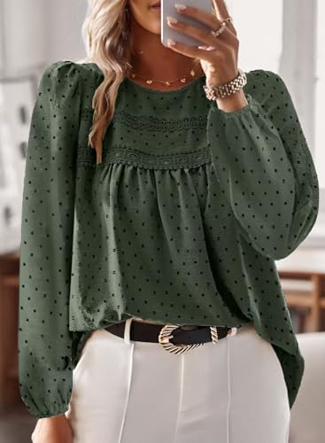 Image of Falechay Womens Tops Flowy Boho Dressy Casual Lace Cute Long Sleeve Shirts