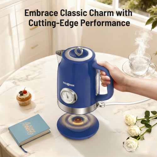 Image of PARIS RHONE Retro Stainless Steel Electric Kettle, 1.7L Cordless Hot Water Tea Kettle with Thermometer, 1500W Fast Heating, LED Indicator, Auto Shut-Off & Boil Dry Protection