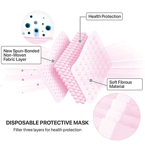 50 Pcs Disposable Face Cover 3-Ply Filter Non Medical Breathable Earloop Masks (Pink) #TOP2