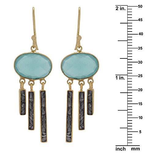 14K Gold Plated Sterling Silver Green Glass And Diamond Chip Drop Earrings #TOP1