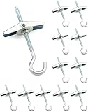 QWORK Ceiling Hooks, 12 Packs 3-9/16' Spring Toggle Wing Bolts Wall Fixing Heavy Duty Pothook for Hanging Plants, Swag Hooks Plant Hooks Toggle Hooks