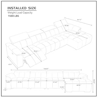 KEIKI 145" L-Shaped Genuine Leather Wall-Hugger Reclining Sofa with Right Chaise, Adjustable Backrest & Footrest, Modern Electric Control 4-Seater Couch with USB, for Living Room, Light Grey