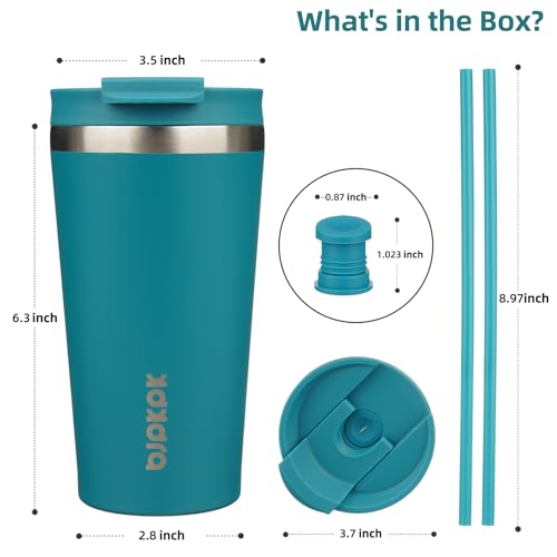 Image of BJPKPK 18 oz Coffee Tumbler with Straw, Insulated Stainless Steel Cup