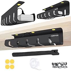 AOSYCO Under Desk Cable Management Tray, Alloy Steel, Perfect for Standing Desk Cord Organizer, No Drill for Under Table and Wire Management, Large Rack, Black Raceway Tray, 15.7in