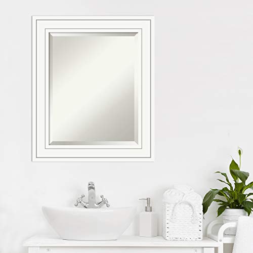 Amanti Art Vanity Wood Framed Bathroom Mirror, Glass Size 16X20, Craftsman White #TOP5